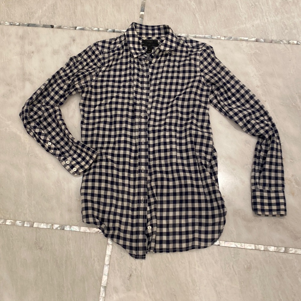 JCrew gingham button down shirt.